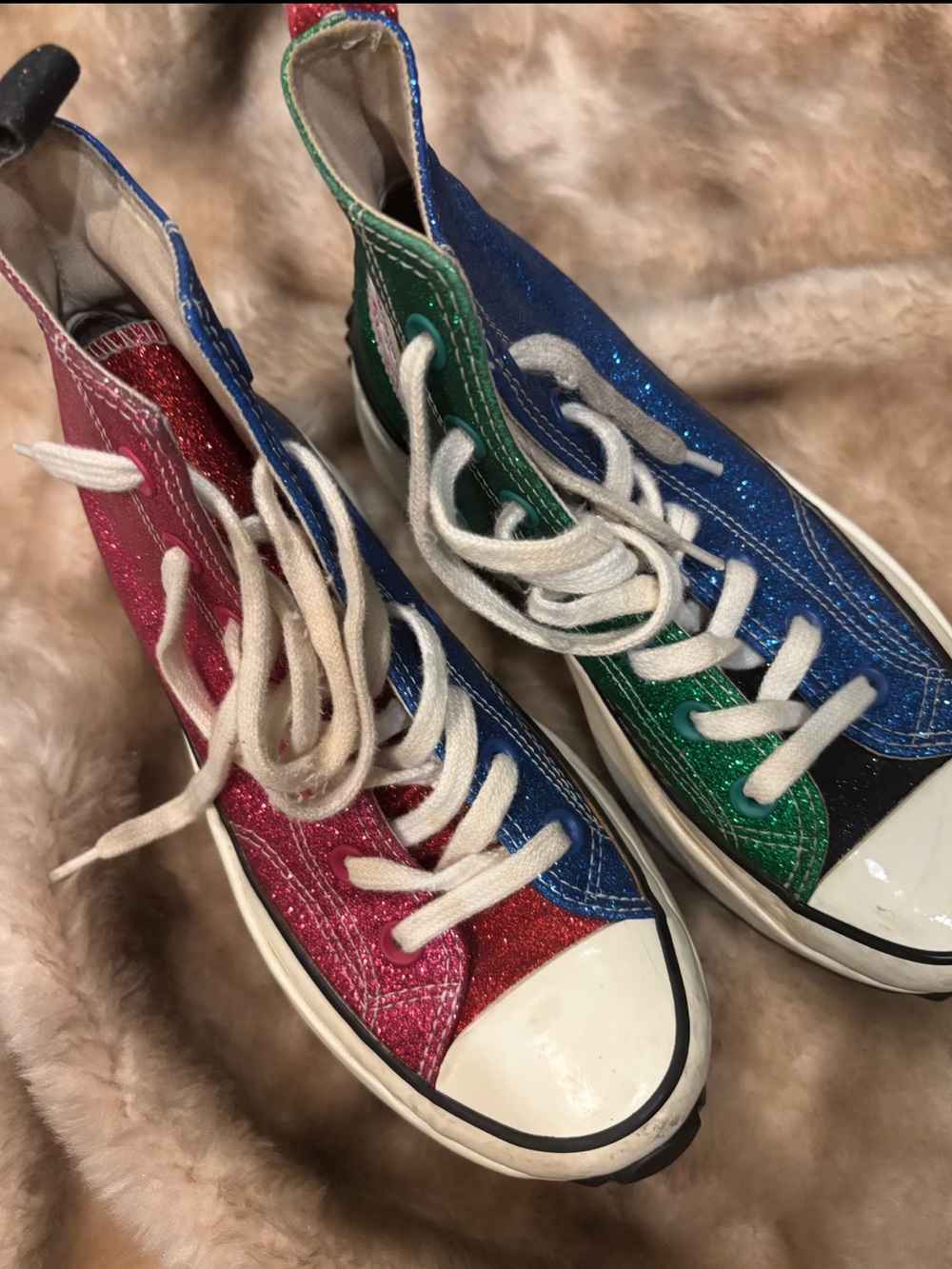 Glitter Colorblock High-Top Sneakers - Pink, Blue, Green